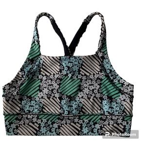 Free People Movement L Blue Black Green Floral Print Racerback Sports Bra